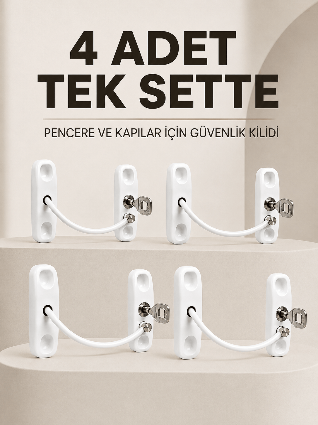 Anahtarlı Pencere Emniyet Kilidi 4 Adet Güvenlik Seti