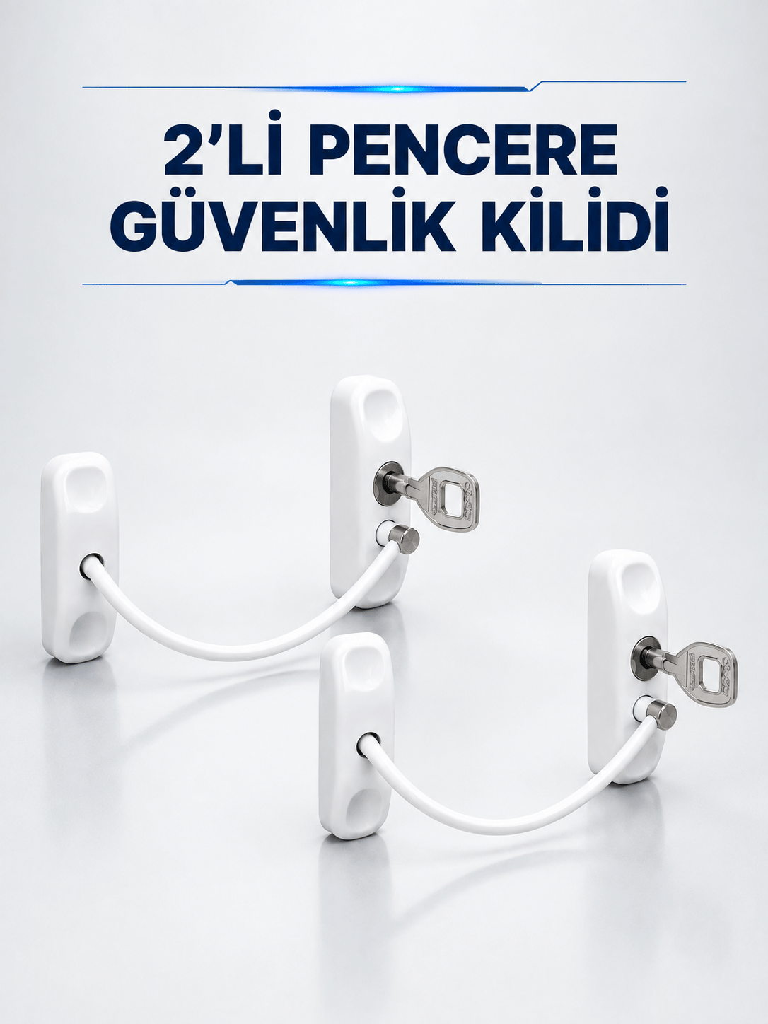 Anahtarlı Pencere Güvenlik Aparatı Beyaz Kablolu Açılma Sınırlayıcı 2’li Set