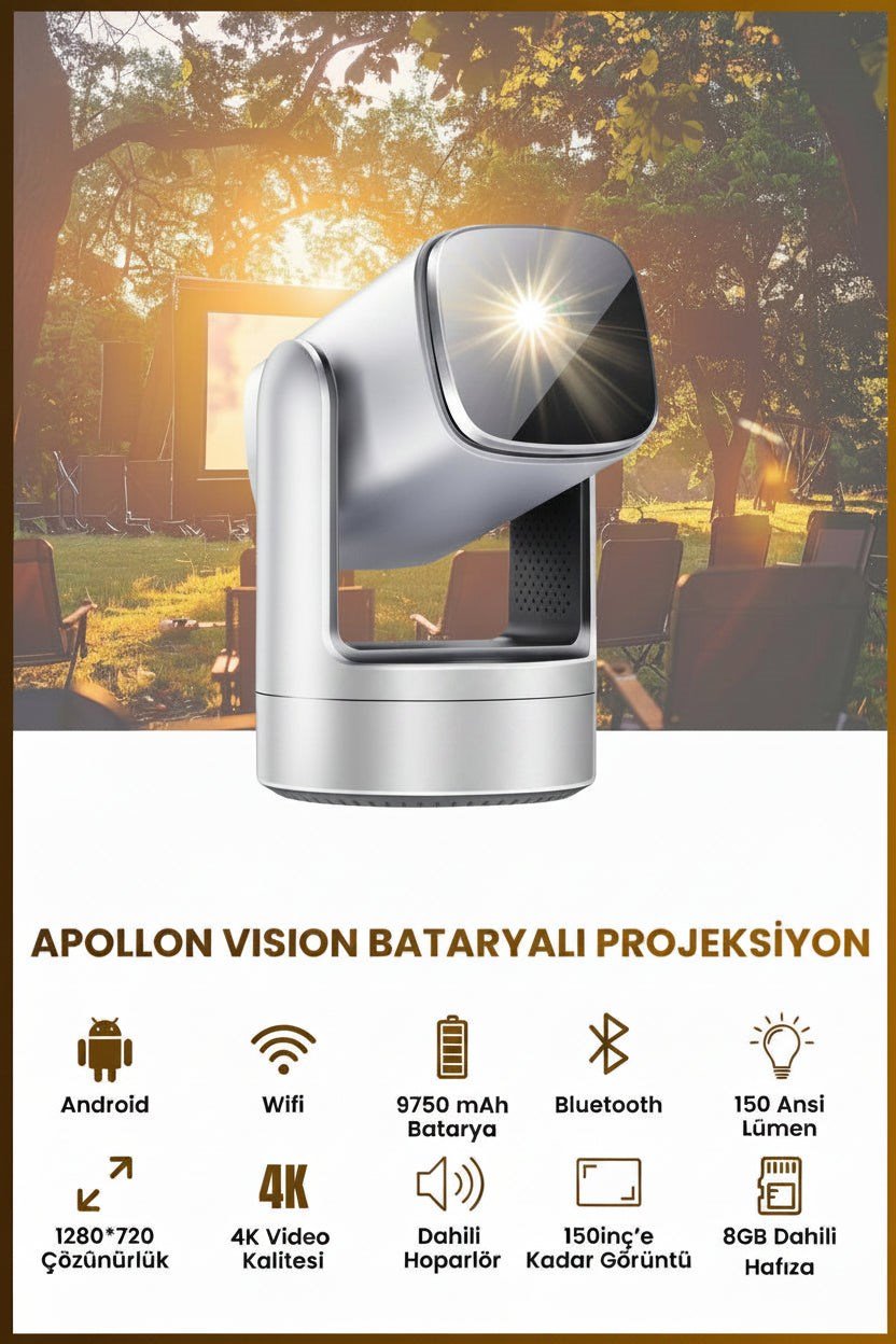 Apollon Vision Akıllı Projeksiyon (, 9750mAh, 150 Ansi Lumen)