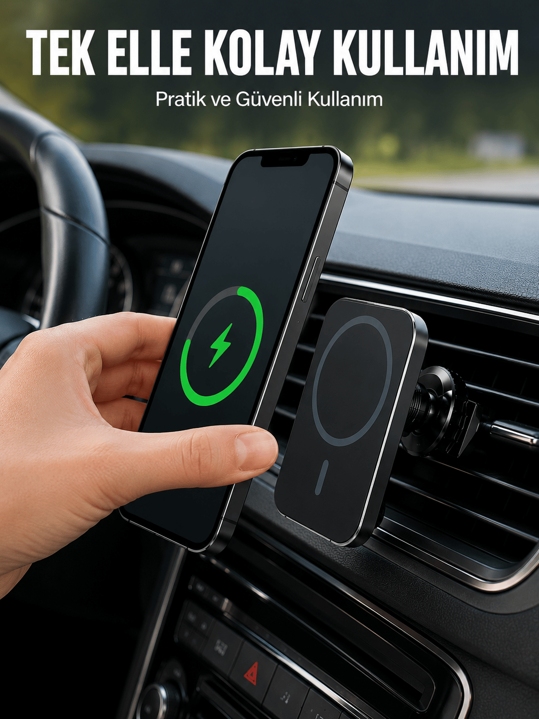 Araç İçi Manyetik Telefon Tutucu ve 15W Kablosuz Hızlı Şarj Cihazı