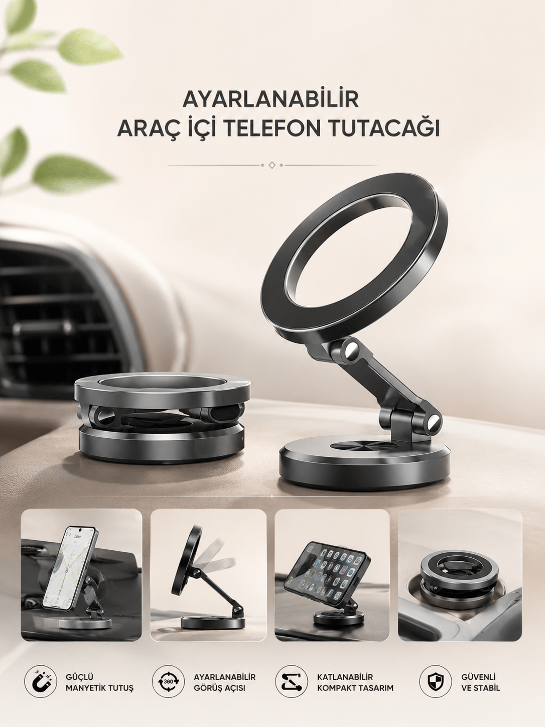 Araç İçi Telefon Tutacağı Manyetik Tasarım Ayarlanabilir