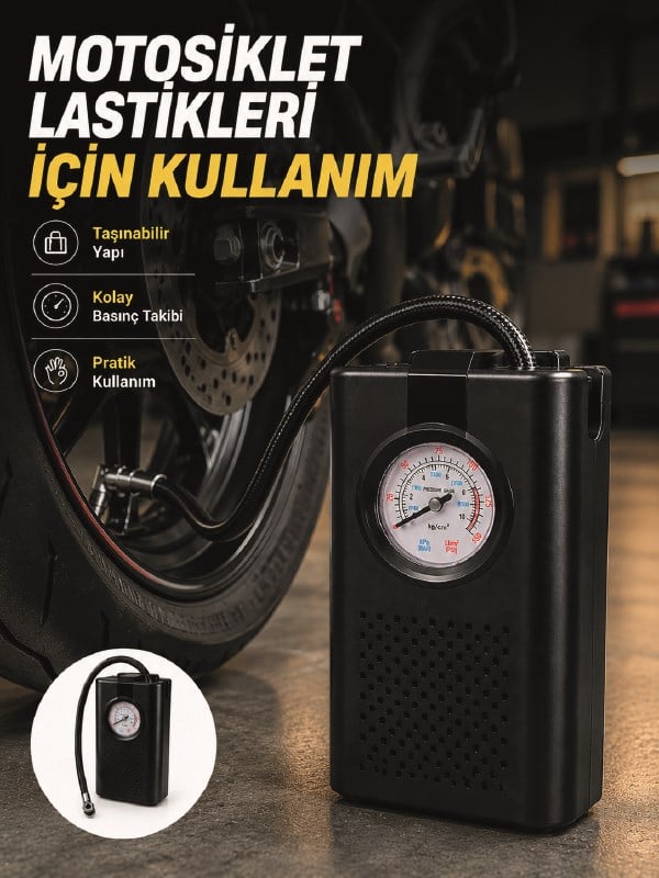 Araç Lastik Şişirme Pompası Taşınabilir Analog Basınç Göstergeli Hava Kompresörü