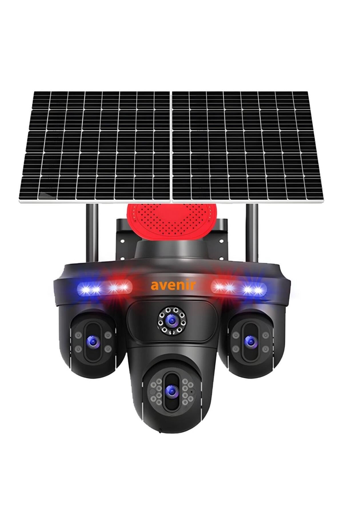 Avenir Solar Güvenlik Kamerası (Tek Panel, 3 Lensli)