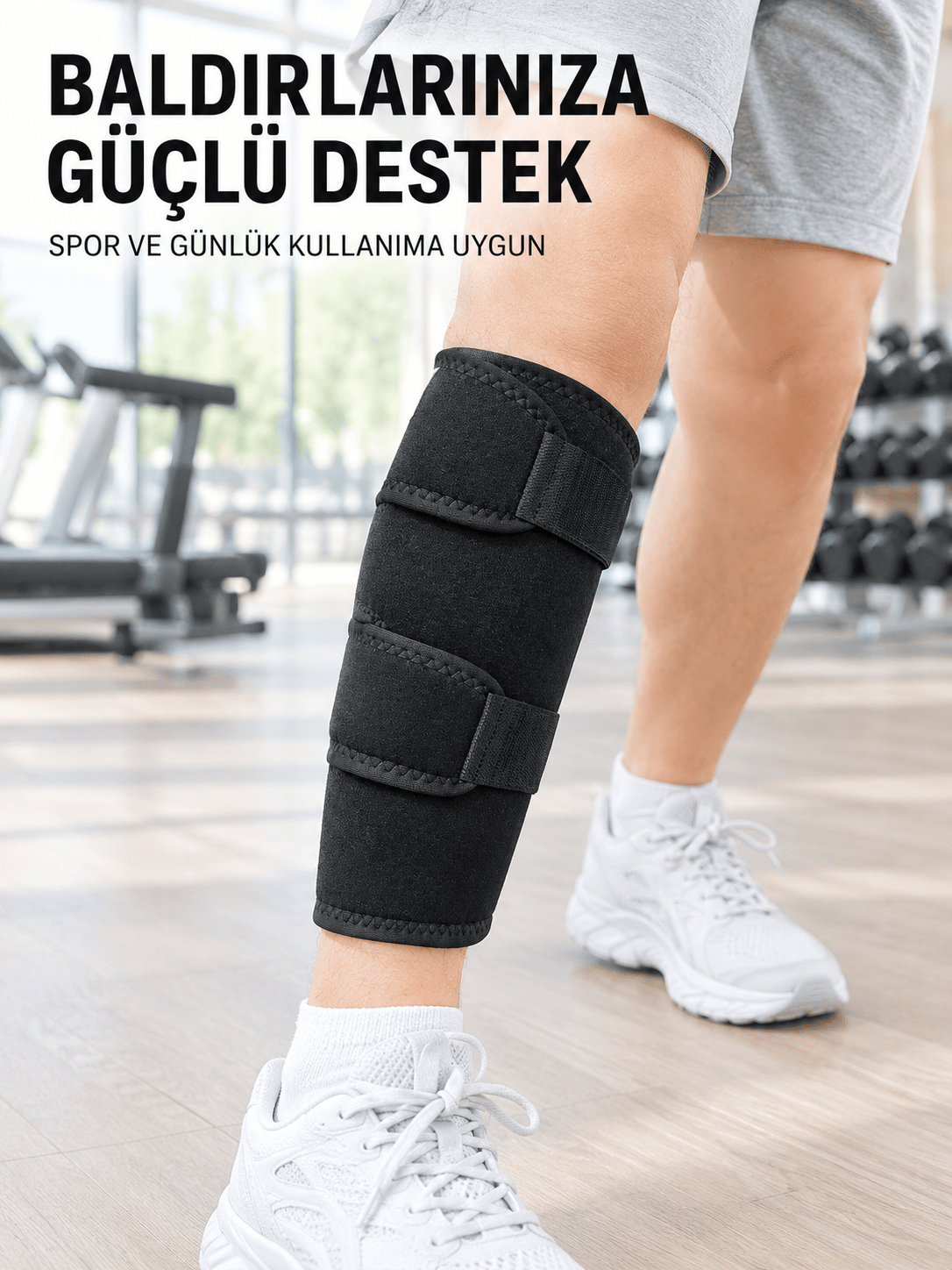 Ayarlanabilir Baldır Desteği Siyah Çift Bantlı Spor ve Yürüyüş Baldırlığı