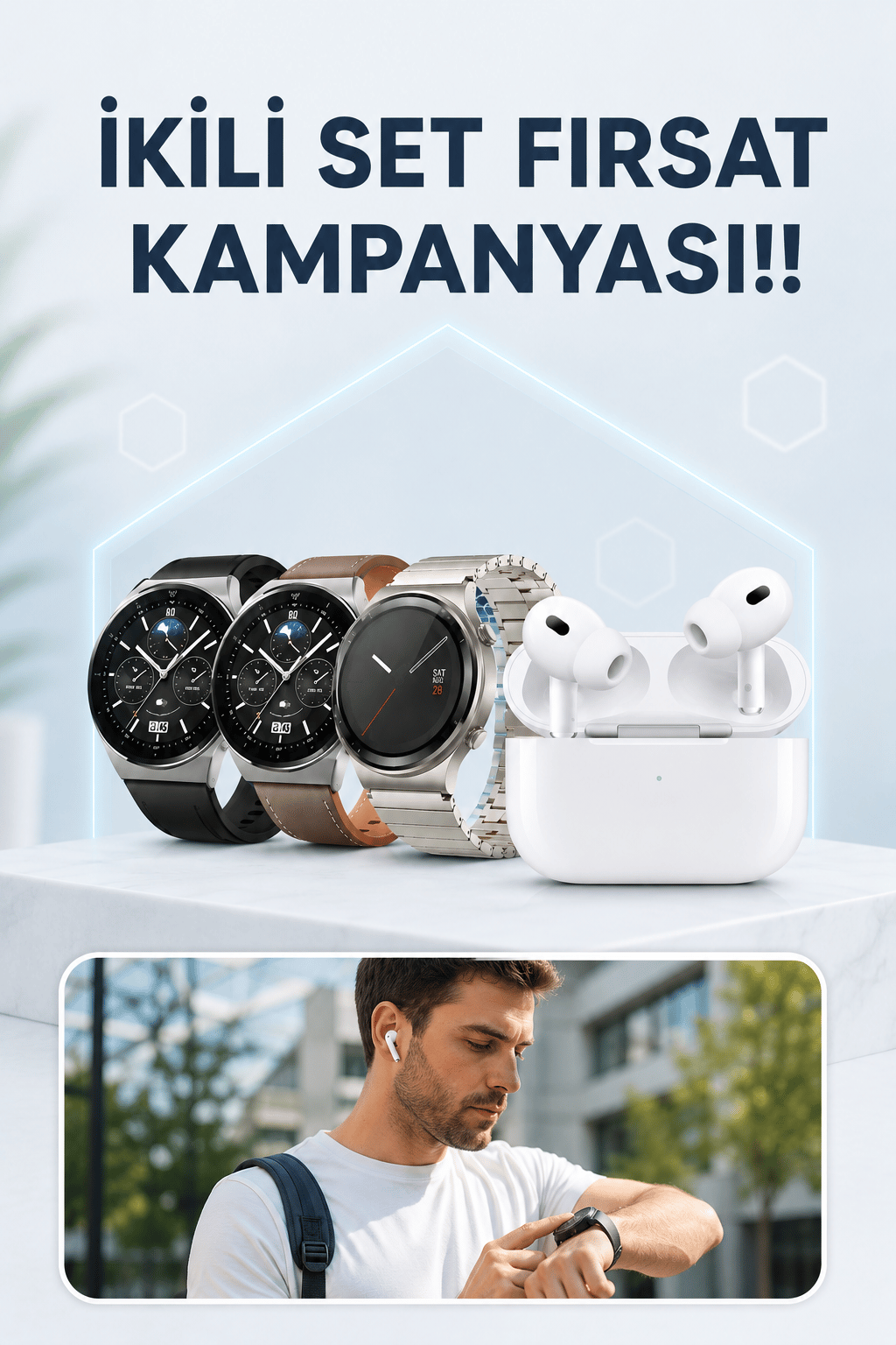 Aynalı Bluetooth Kulaklık Yeni Nesil Akıllı Saat Titreşimli Nabız Ölçer Spor Modları