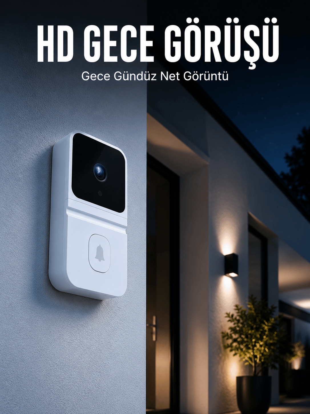 Beyaz Akıllı Güvenlik Kapı Zili | Telefon Kontrollü Wi-Fi Görüntülü Kapı Zili