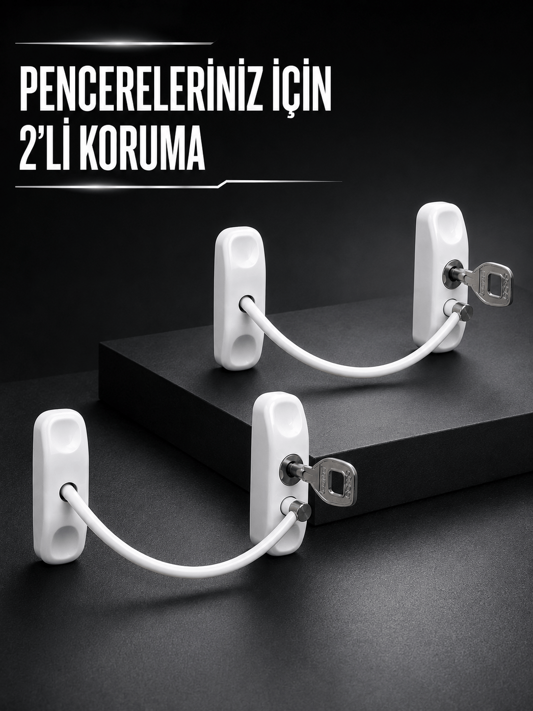 Beyaz Kablolu Pencere Kilidi 2 Adet Çocuk Koruma ve Pencere Emniyet Aparatı