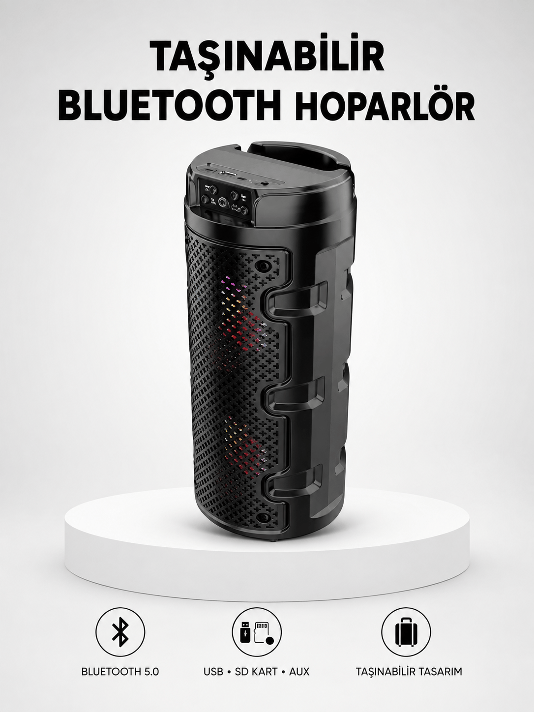 Bluetooth 5.0 Kablosuz Hoparlör Çift Sürücülü Yüksek Ses Kalitesi Kompakt Tasarım