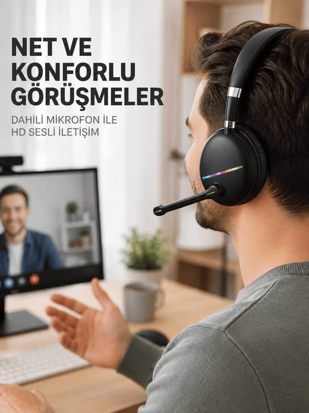 Bluetooth 5.0 Kablosuz Kulak Üstü Kulaklık Mikrofonlu RGB Aydınlatmalı