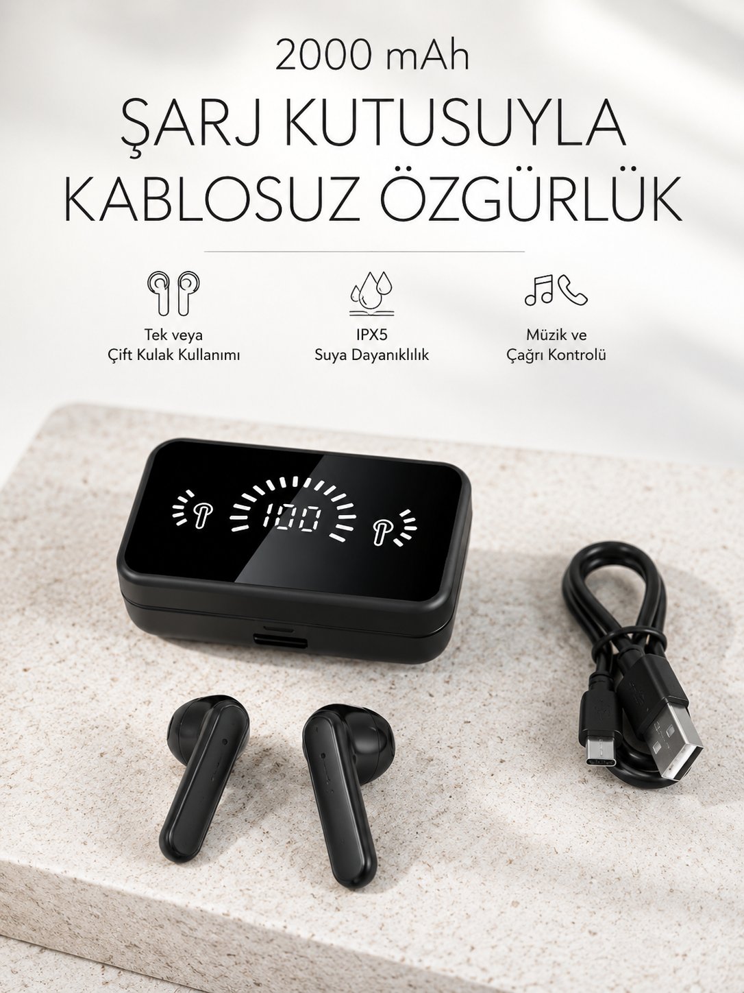 Bluetooth 5.1 Destekli  bluetooth kulaklık – ANC ve Stereo Sesli
