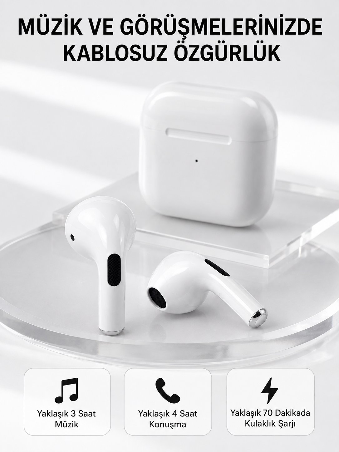 Bluetooth 5.3 TWS Kablosuz Kulak İçi Kulaklık 25 Metre Menzil Şarj Kutulu