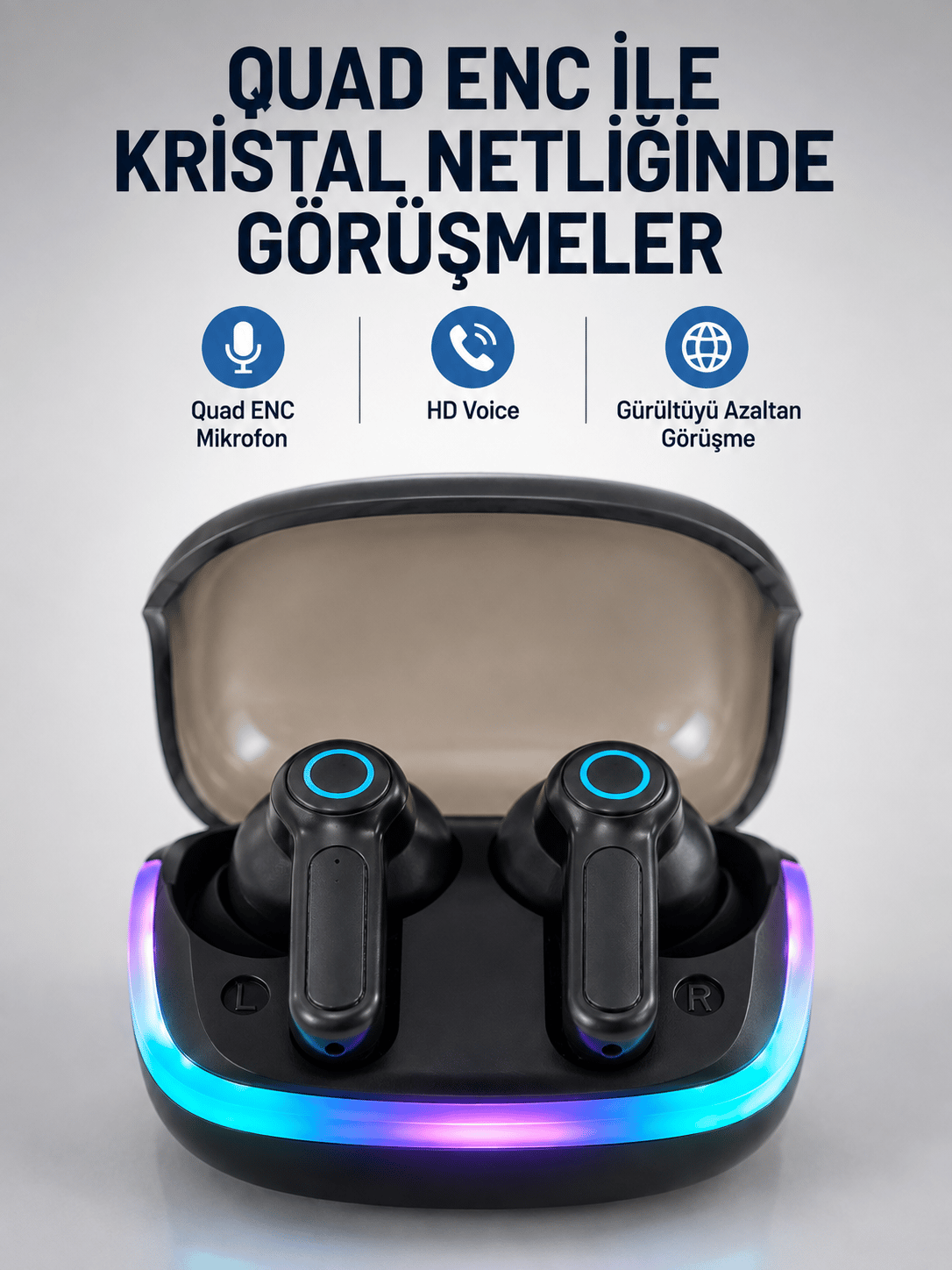 Bluetooth 5.4 Kablosuz KulaklıkQuad ENC Mikrofonlu TWS Kulaklık