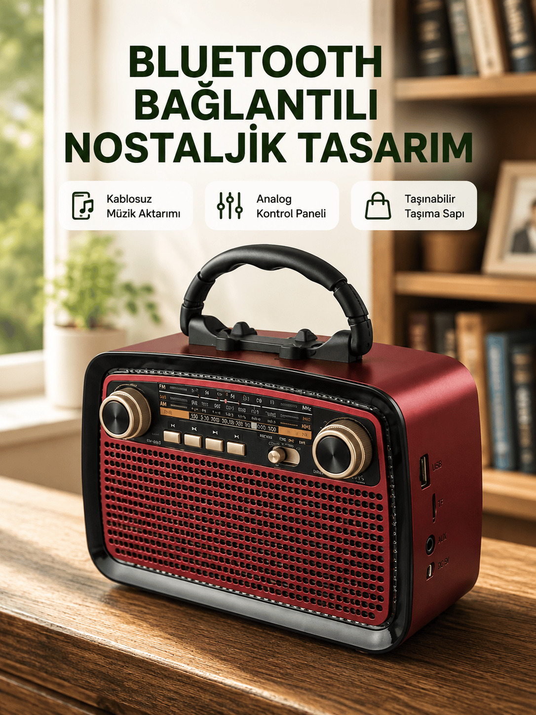 Bluetooth Bağlantılı Taşınabilir Hoparlör – FM/AM Radyo Özellikli, Şarj Edilebilir Batarya, 1 kg