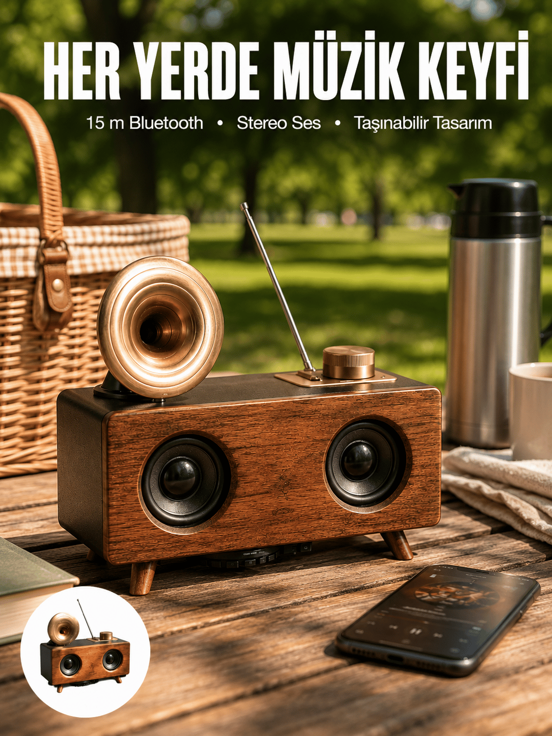 Bluetooth Hoparlör Ahşap Klasik Retro Gramofon Bluetooth Müzik Kutusu