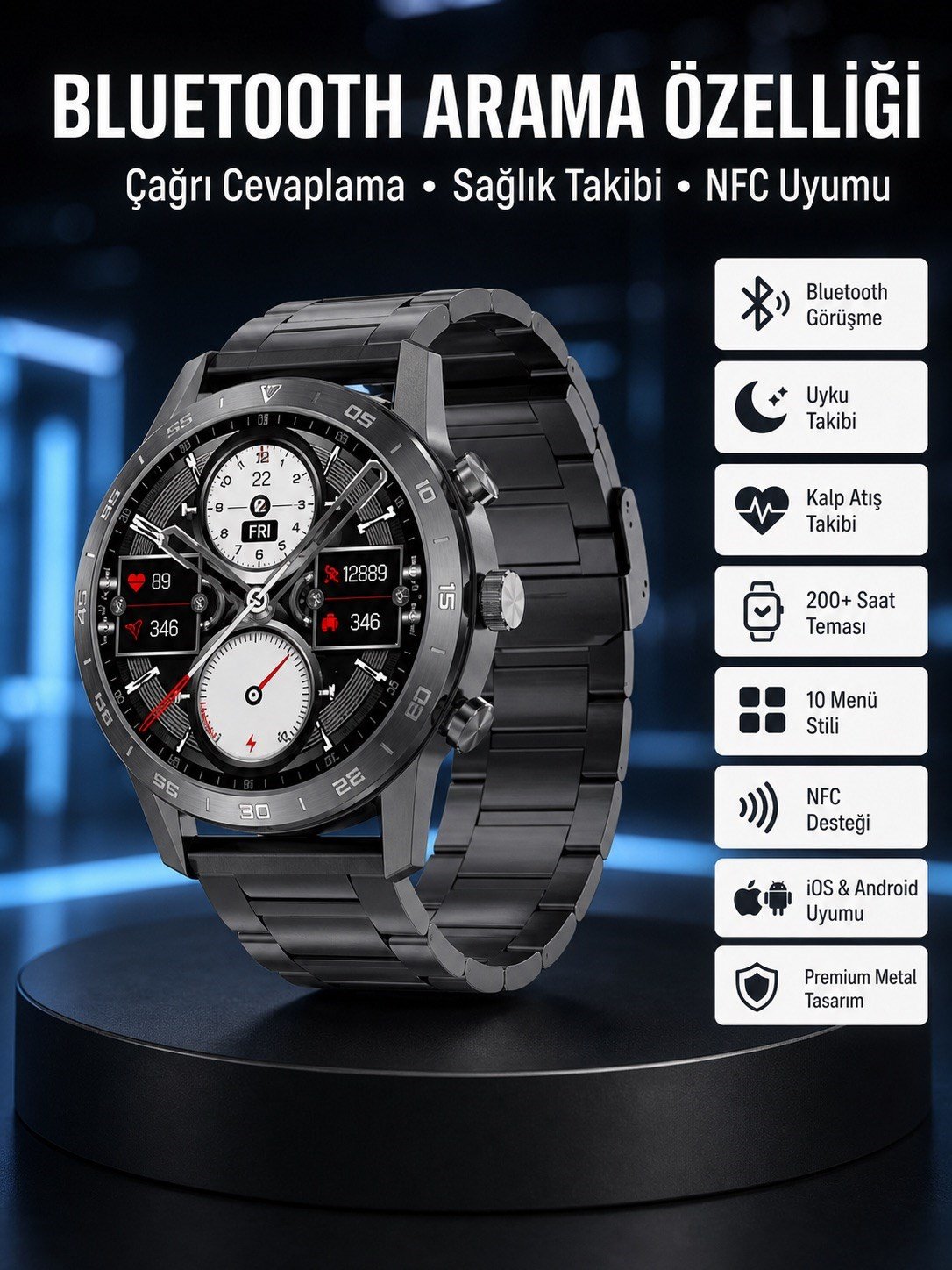Çağrı Cevaplama Sesli Asistan Çoklu Dil Desteği 5.0 Bluetooth Akıllı Saat