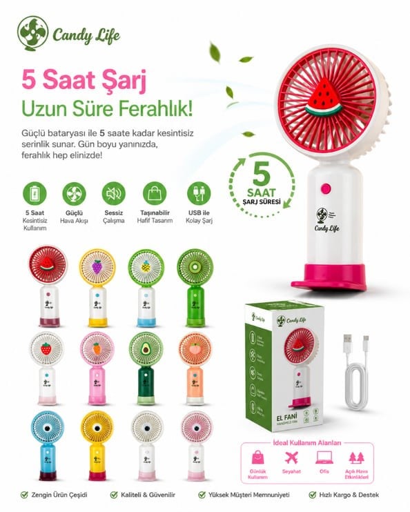 Candy Life El Fanı (Handheld Fan) – Meyve Serisi