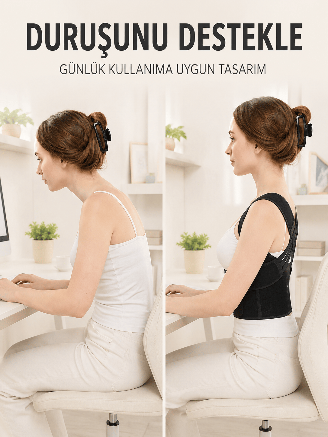 Dik Duruş ve Postür Korsesi Ayarlanabilir Çapraz Lastikli Sırt Bel Desteği