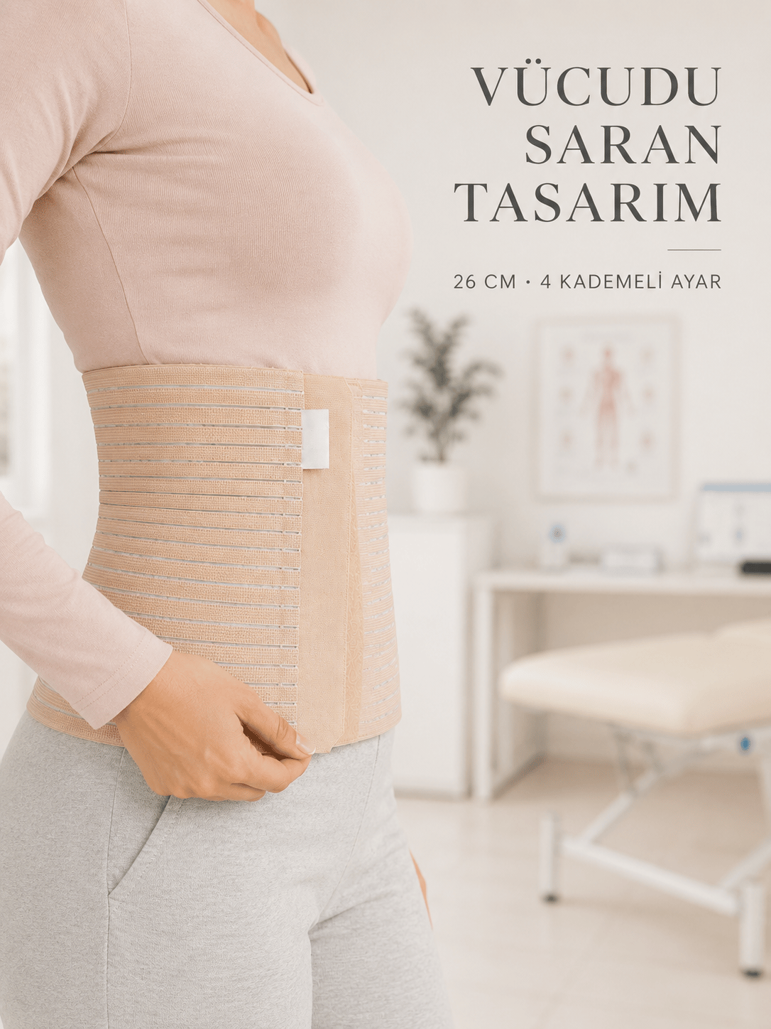 Doğum Sonrası Abdominal Korse 26 cm 4 Kademe Ayarlı Karın Toparlayıcı Korse