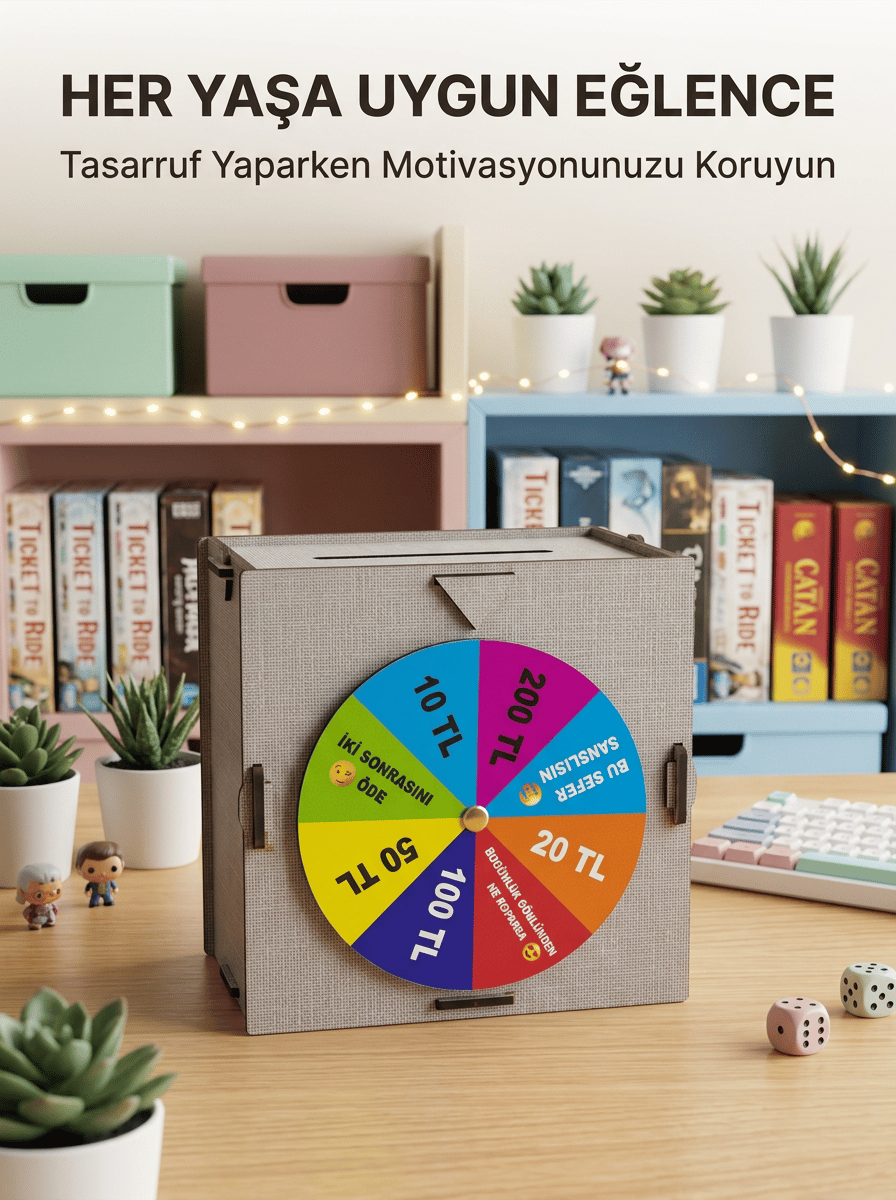 Eğlenceli Tasarruf Çarklı Felek Ahşap Para Biriktirme Kutusu
