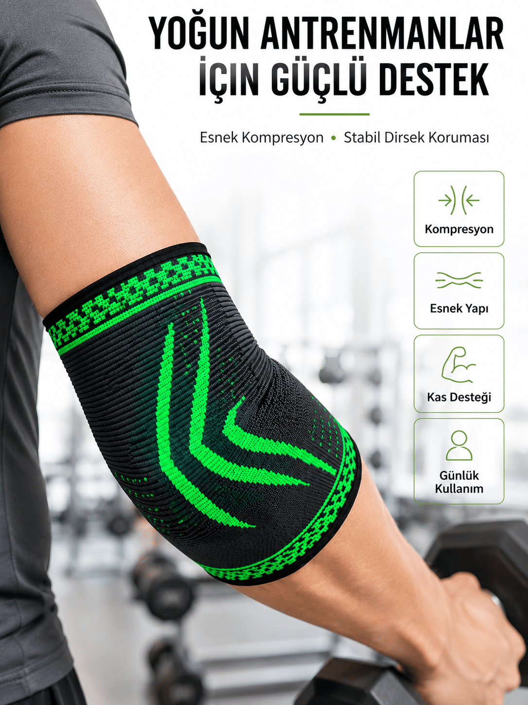 Elastik Kompresyon Dirsek Destekliği Spor Fitness Günlük Kullanım Dirseklik