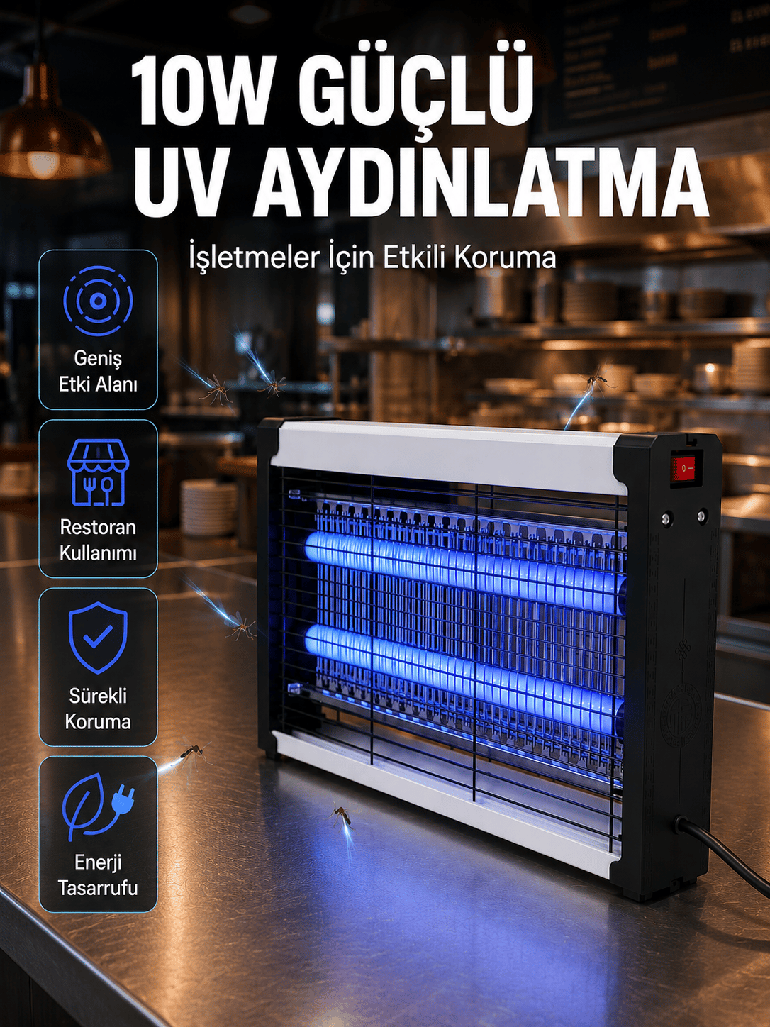 Elektrikli UV Sinek Öldürücü Lamba 10W Sessiz ve Kimyasalsız Haşere Kontrol Cihazı