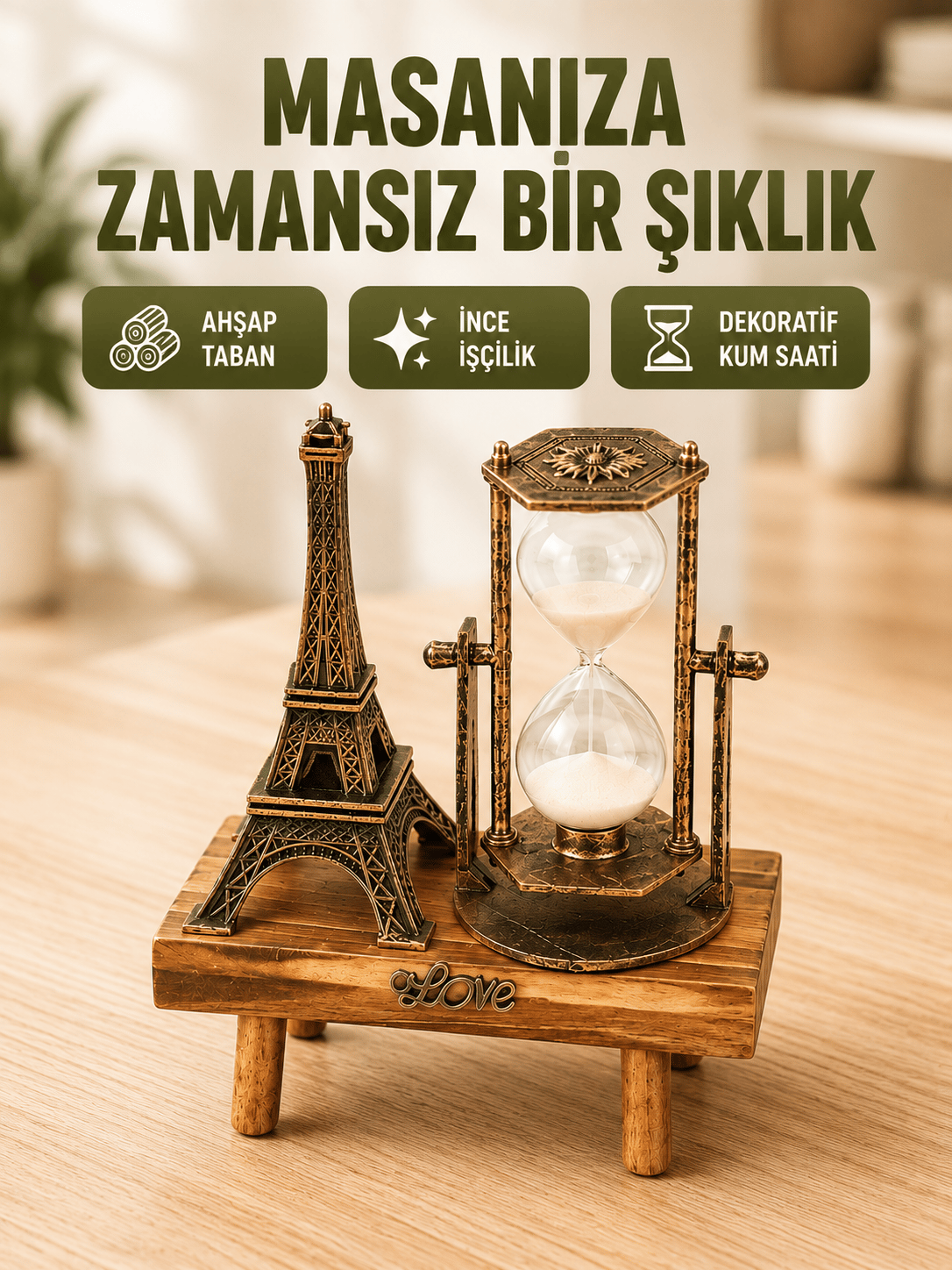 Ev, Ofis ve Kafeler İçin Retro Ahşap Kum Saati Dekorasyonu