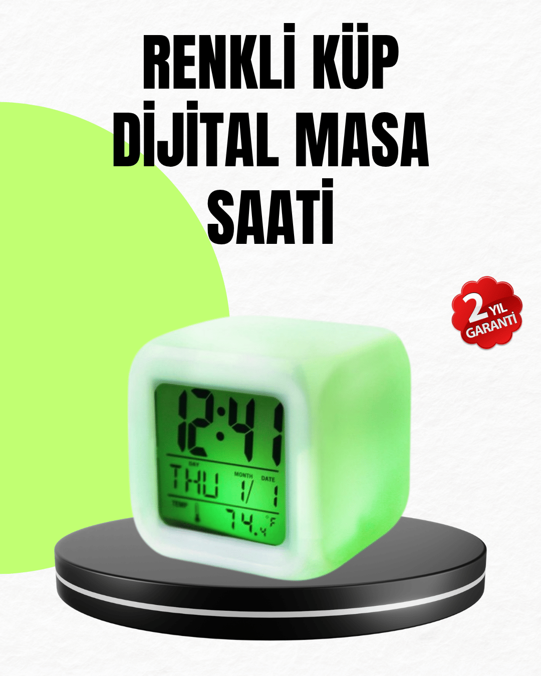 Gece Lambası Fonksiyonlu Renk Değiştiren LED Küp Dijital Saat