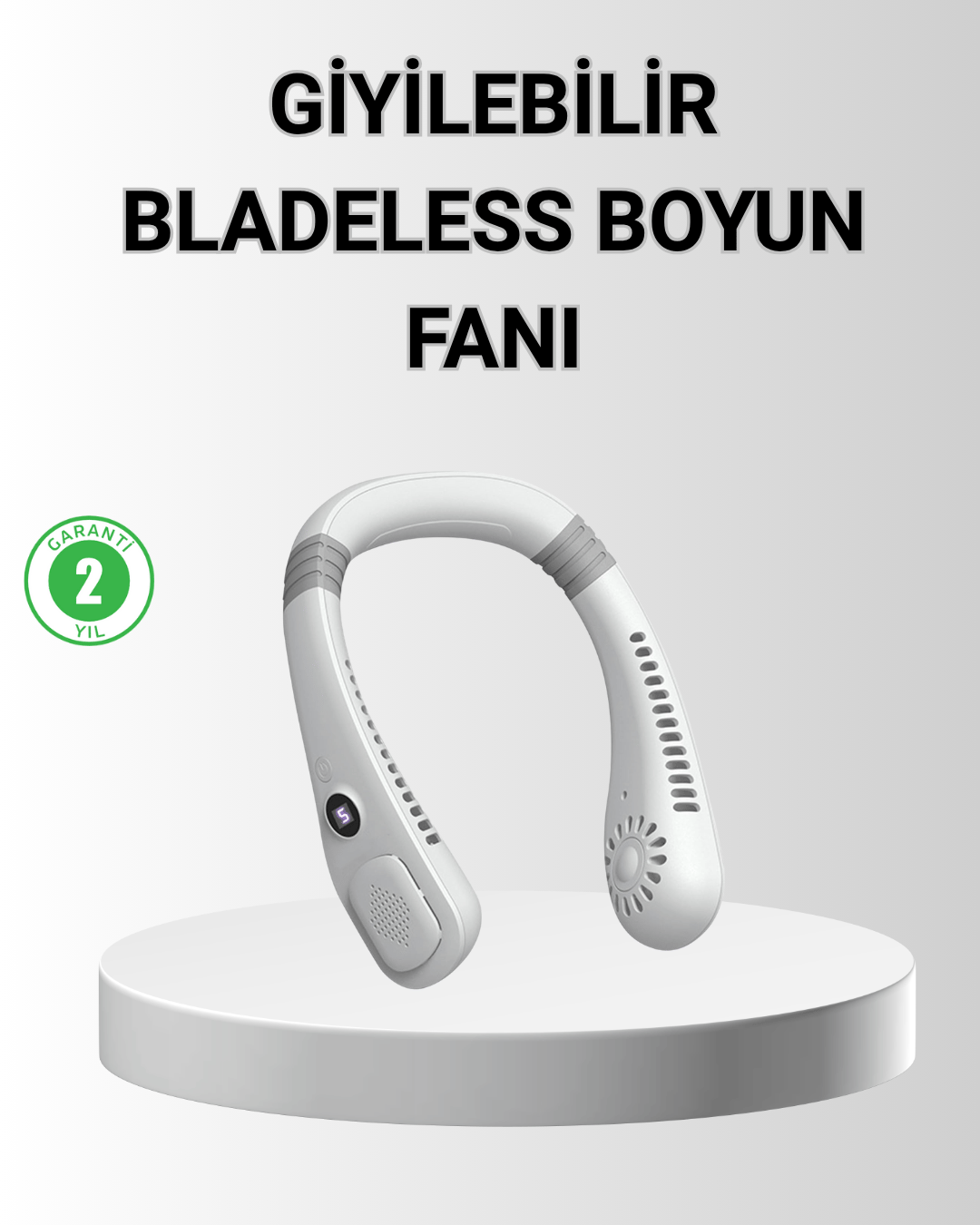 Giyilebilir Boyun Fanı 360° Dairesel Rüzgar ve 5 Kademeli Hız Ayarlı