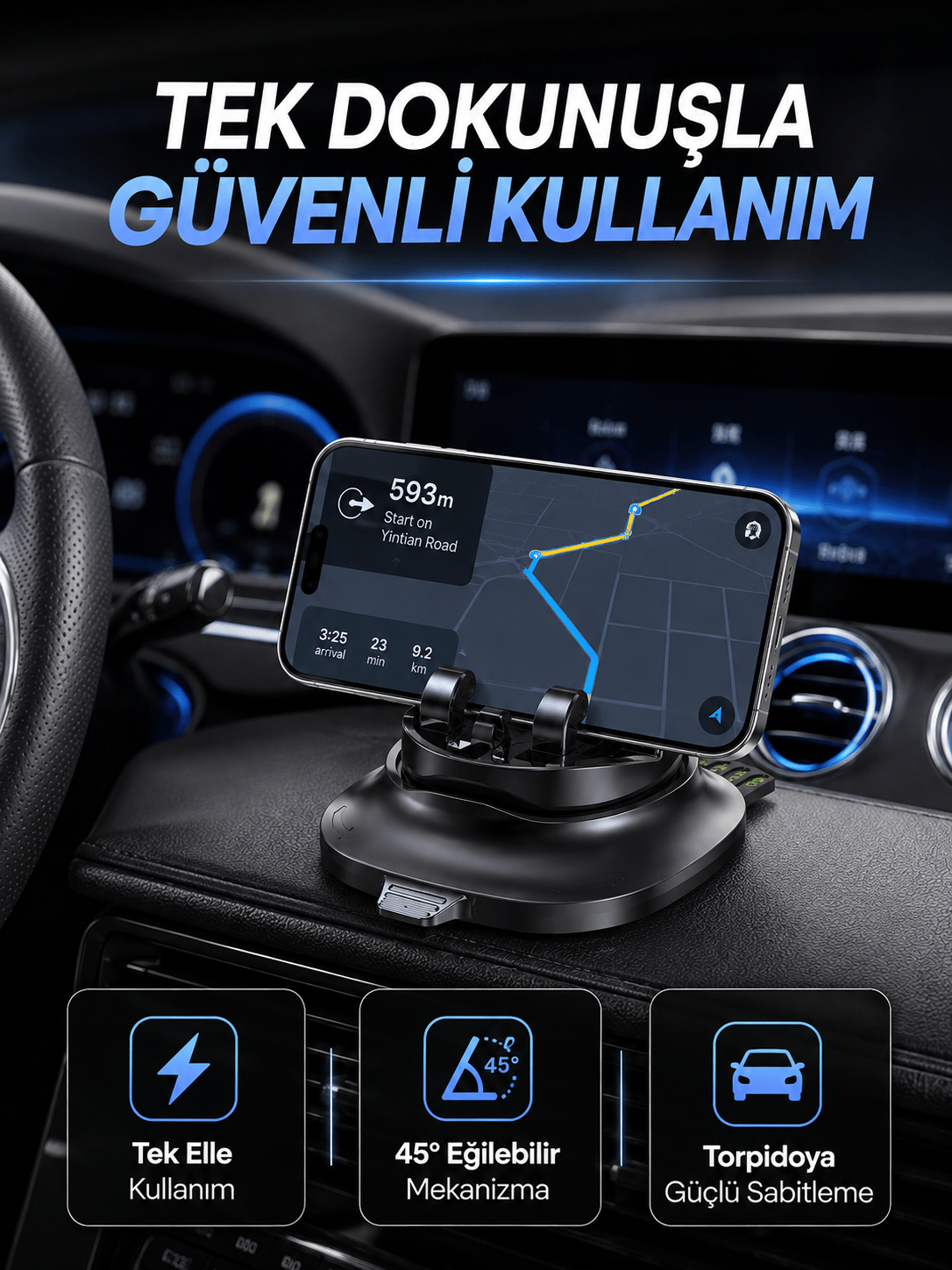 Gizlenebilir Telefon Numaralı Araç İçi Telefon Tutucu Torpido Üstü Telefon Standı