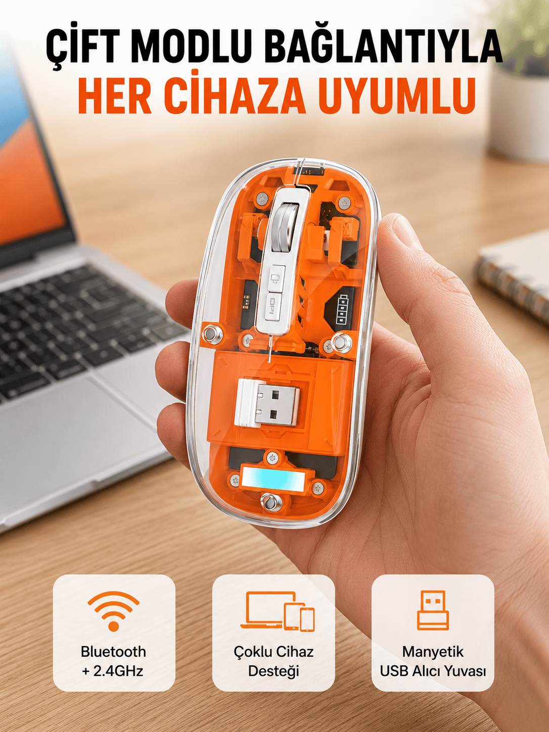 Hafif ve Taşınabilir Fare – 43 Gram, Otomatik Uyku Modlu Yeni Nesil