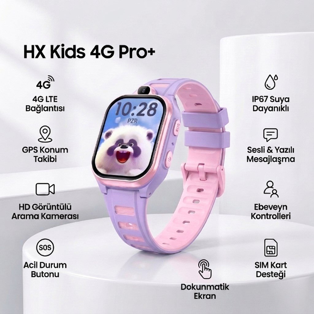 HX Kids 4G Pro+ Akıllı Çocuk Saati | Kameralı, LBS Takipli – Sim Kartlı, SOS Acil Arama