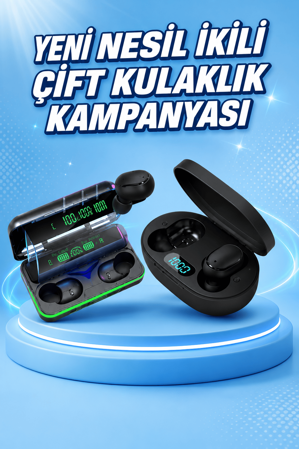 İkili Bluetooth Kulaklık Dijital Göstergeli Uzun Pil Ömrü Yüksek Ses Kaliteli