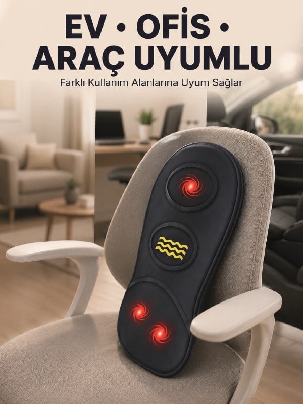 Isıtmalı Bel Masaj Minderi Ev Ofis Araç Uyumlu Titreşimli Destek