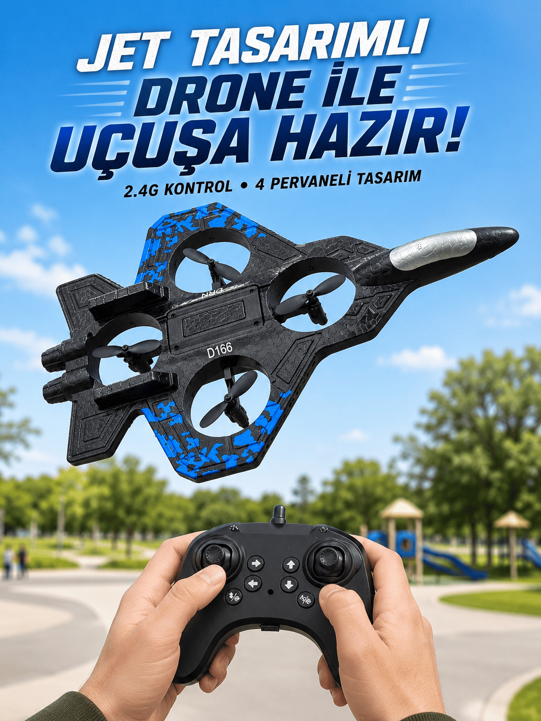 Jet Tasarımlı Uzaktan Kumandalı Drone 4 Pervaneli 2.4G 360 Derece Takla LED Işıklı Uçak