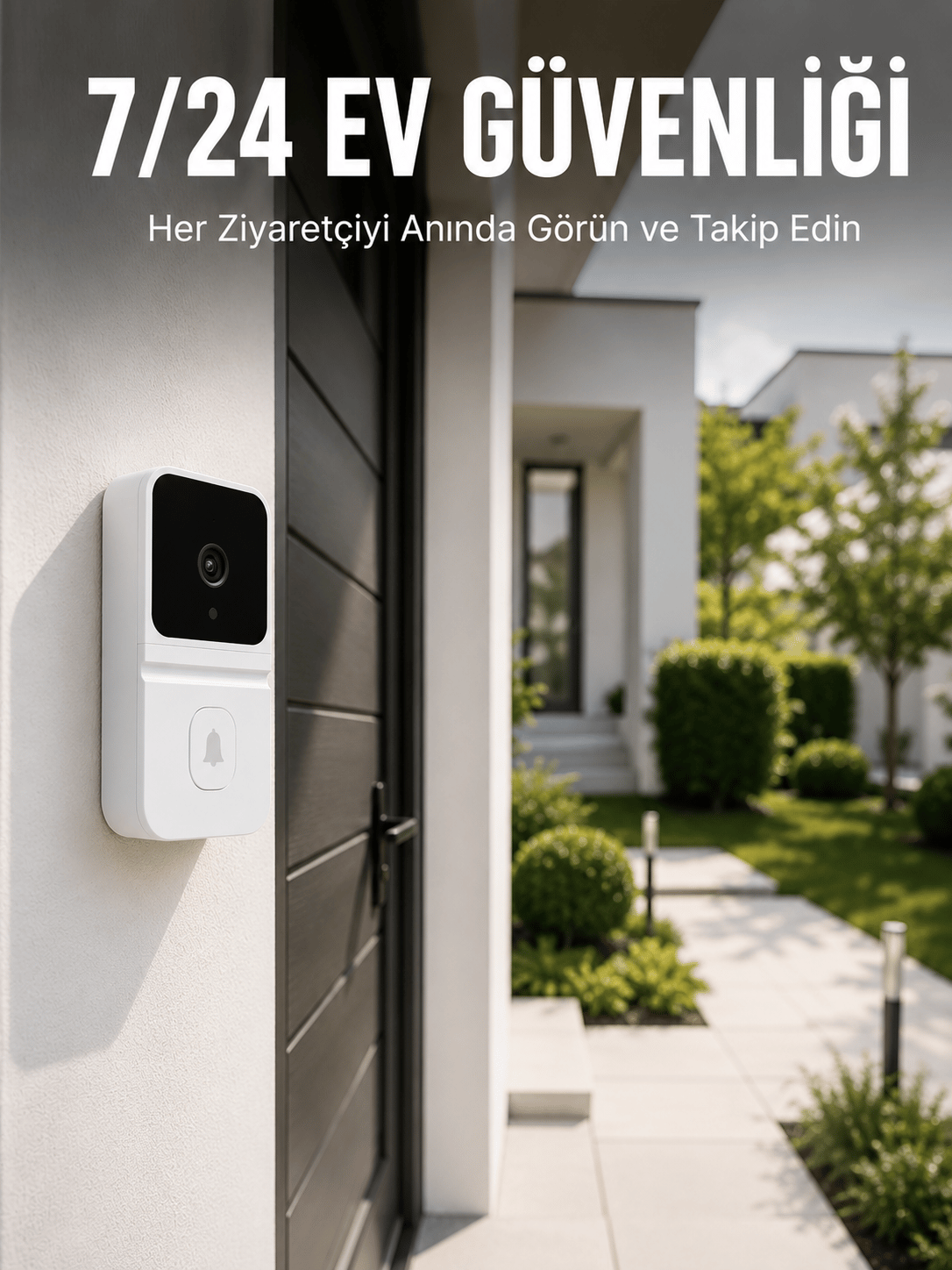 Kablosuz Beyaz Akıllı Kapı Zili Wi-Fi Bağlantılı HD Kameralı Ev Güvenlik Sistemi