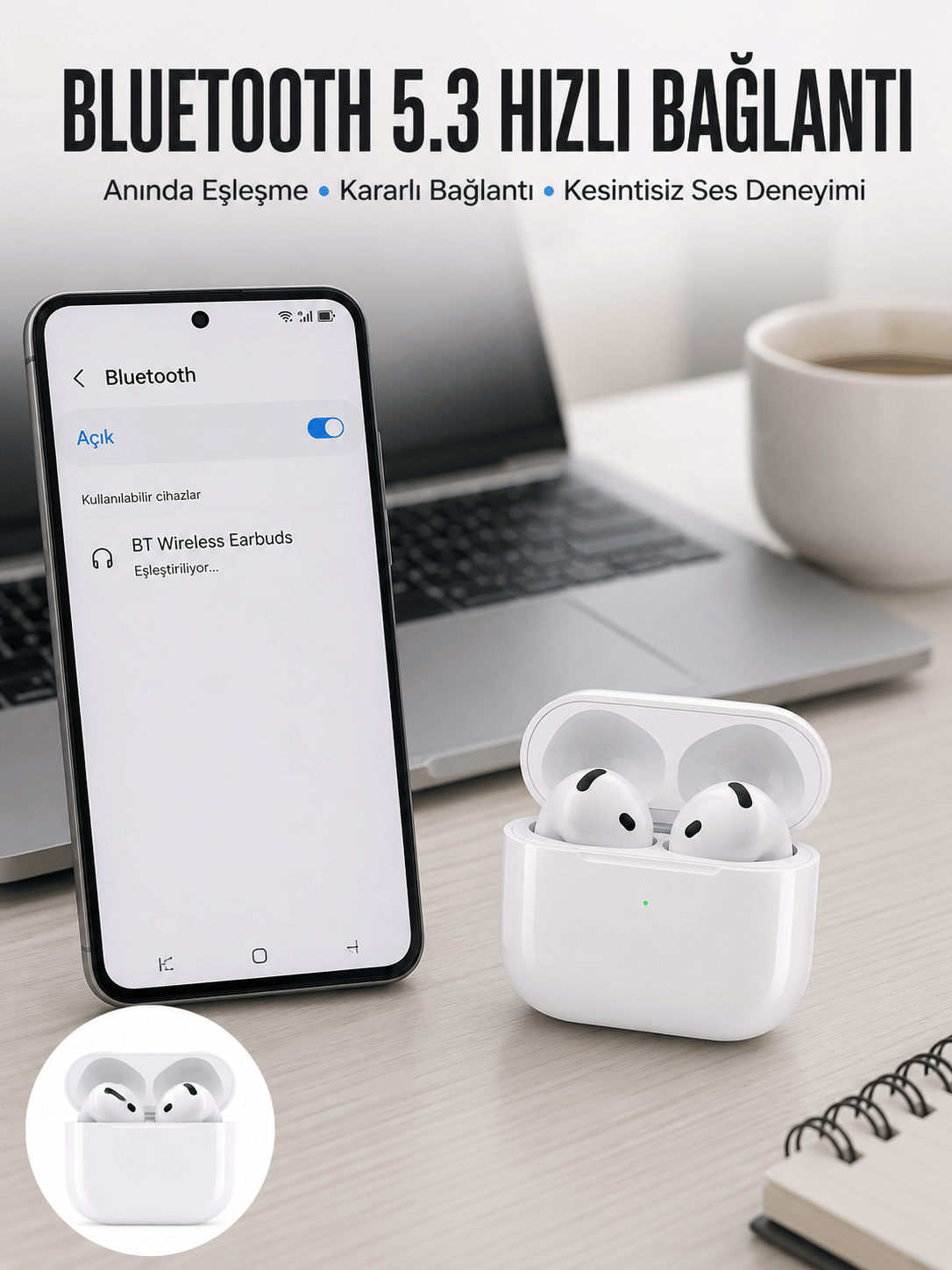 Kablosuz Bluetooth Kulaklık TWS ANC Özelliği Yüksek Ses Kaliteli Yeni Nesil