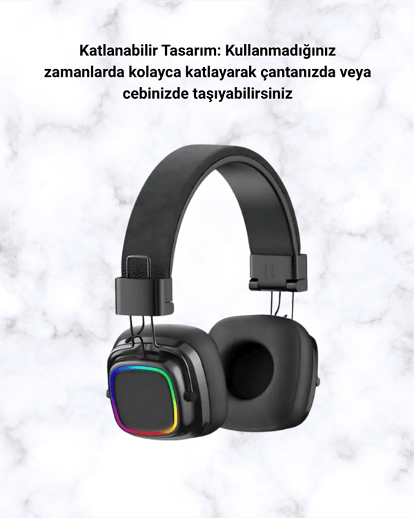 Kablosuz RGB Işıklı Katlanabilir Bluetooth Kulak Üstü Kulaklık