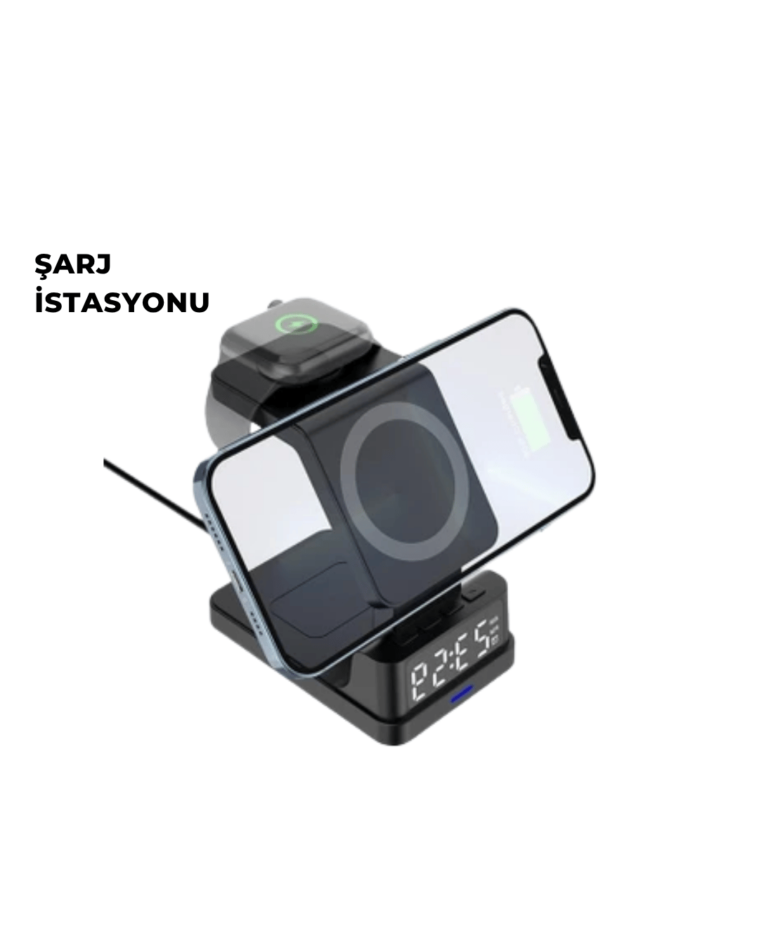 Kablosuz Şarj İstasyonu ve Dijital Saat, 3 Kademeli Işık Ayarı