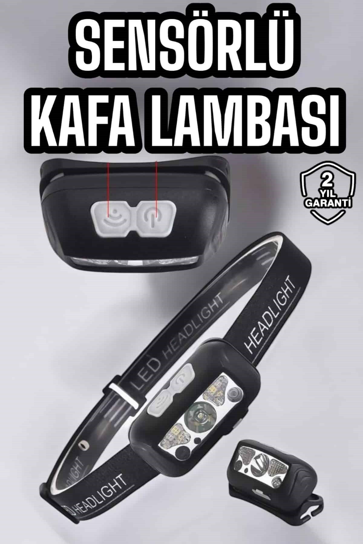 Kafa Lambası Kamp Lambası Sensörlü Şarjlı Ayarlanabilir