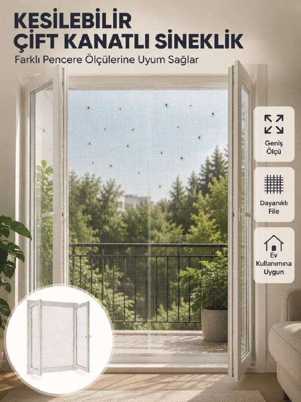 Kesilebilir Çift Kanatlı Pencere Sinekliği Dayanıklı File