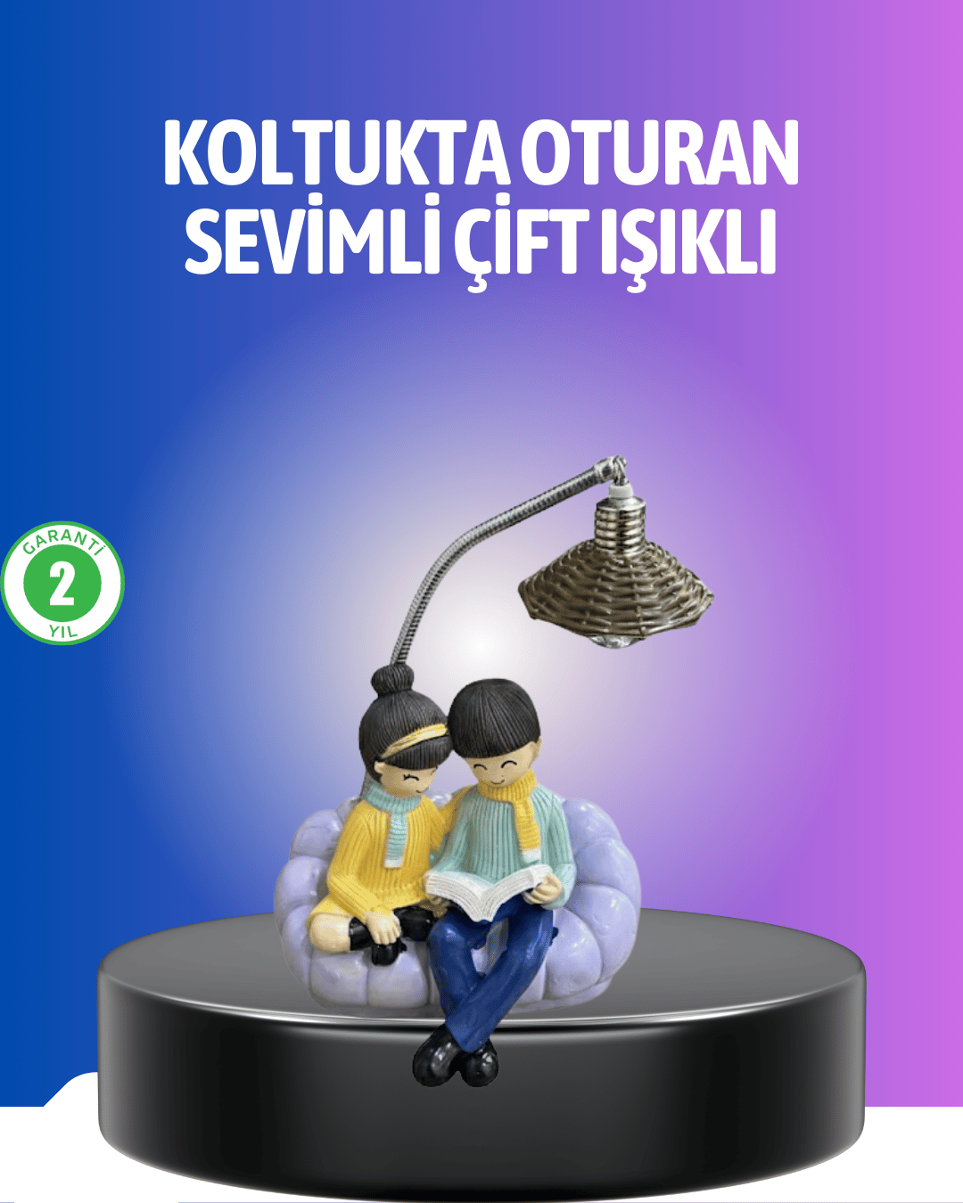 Kitap Okuyan Çift Figürlü Gece Lambası Romantik Dekoratif Masa Lambası