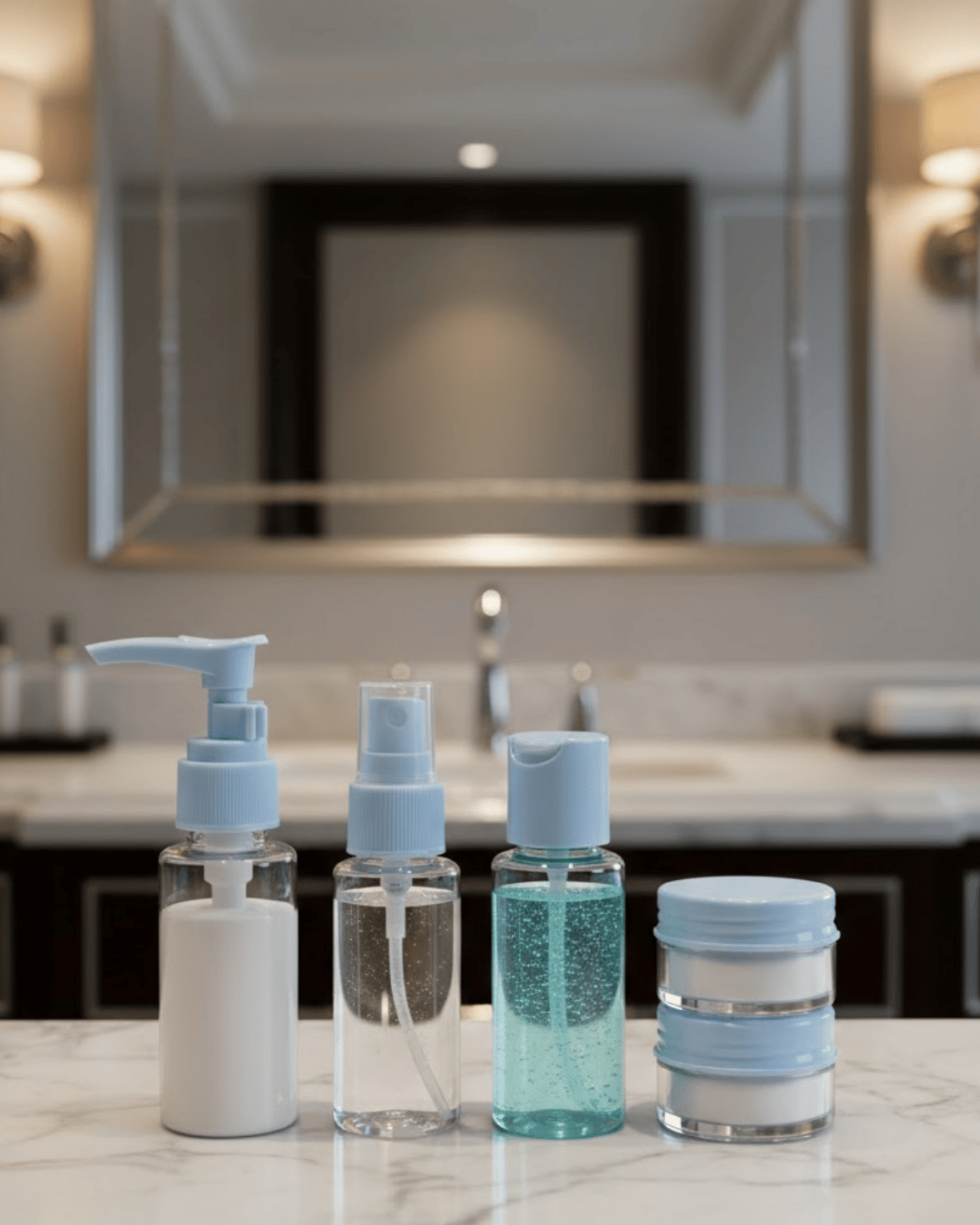 Kompakt 5’li Seyahat Banyo Şişe Takımı Çantalı