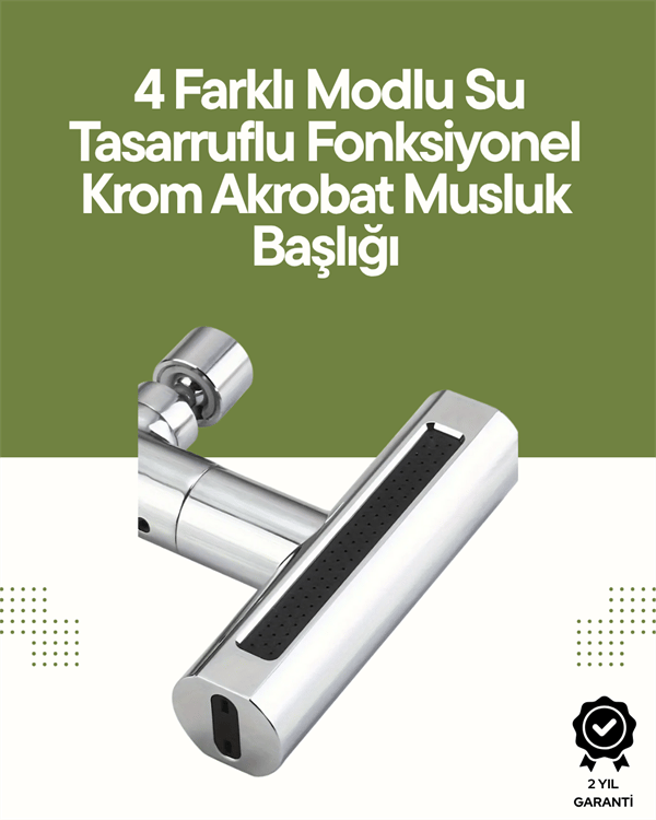 Krom Musluk Başlığı | 4'ü 1 Arada Su Çıkışı | Kolay Montajlı