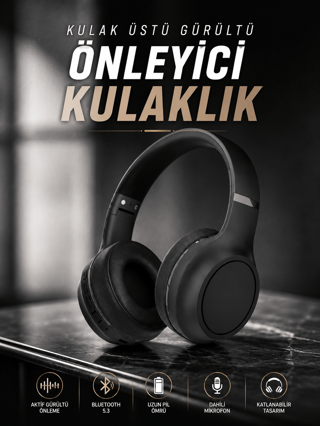 Kulak Üstü Kablosuz Bluetooth Kulaklık Gürültü Önleyici Ayarlanabilir