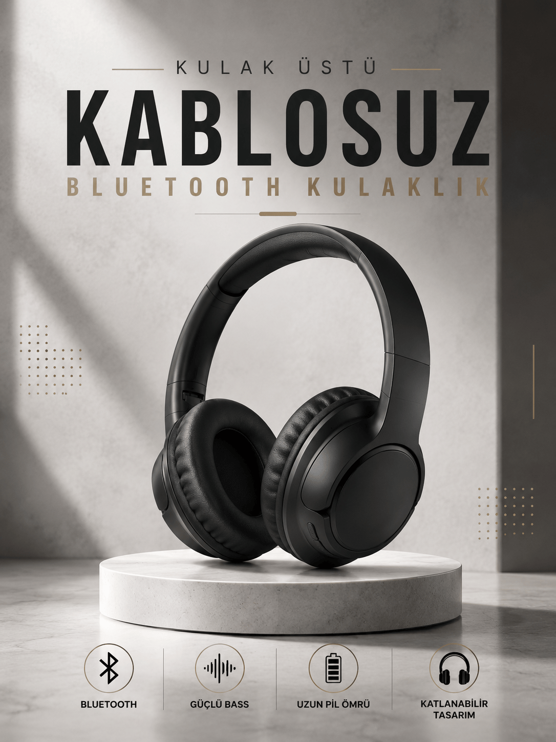Kulak Üstü Kablosuz Bluetooth Kulaklık Yüksek Ses Kaliteli ANC Özelliği