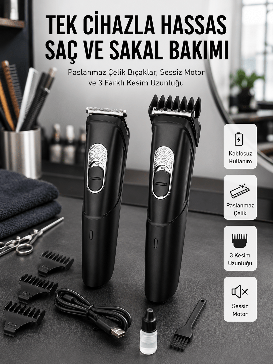 Lazer Epilasyon Öncesi Kısaltma Şarjlı Saç Sakal Tıraş Makinesi Ense Kesme Makinesi