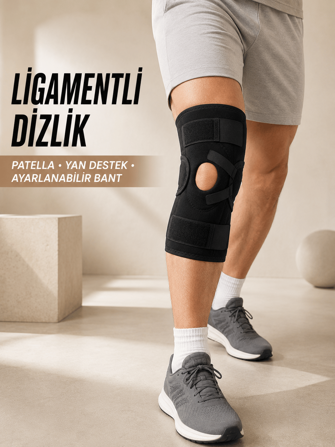 Ligament Destekli Dizlik Ayarlanabilir Cırtlı Açık Patella Diz Destekliği