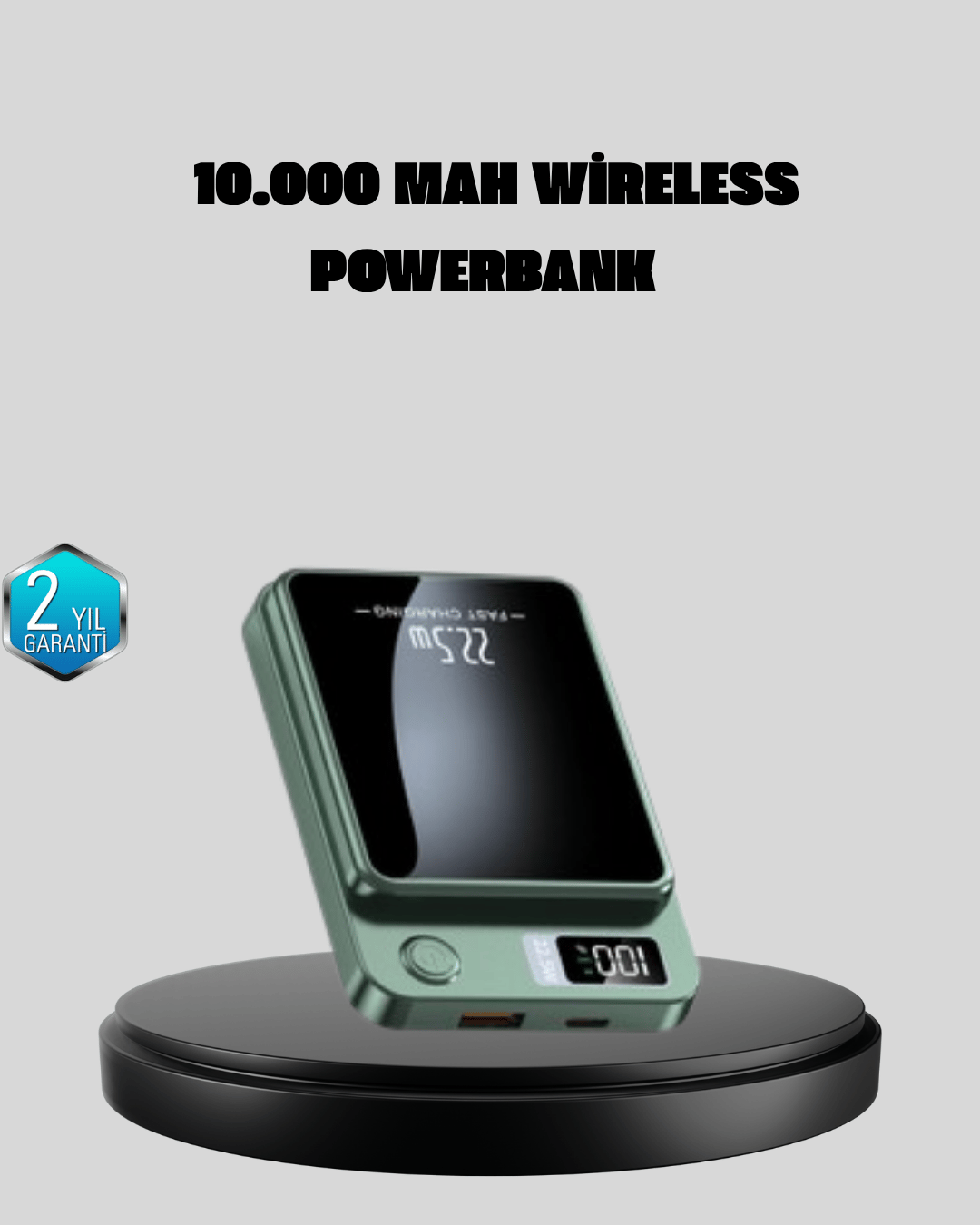 MagSafe Powerbank 10.000 mAh Kablosuz ve Dijital Ekranlı Hızlı Şarj Cihazı