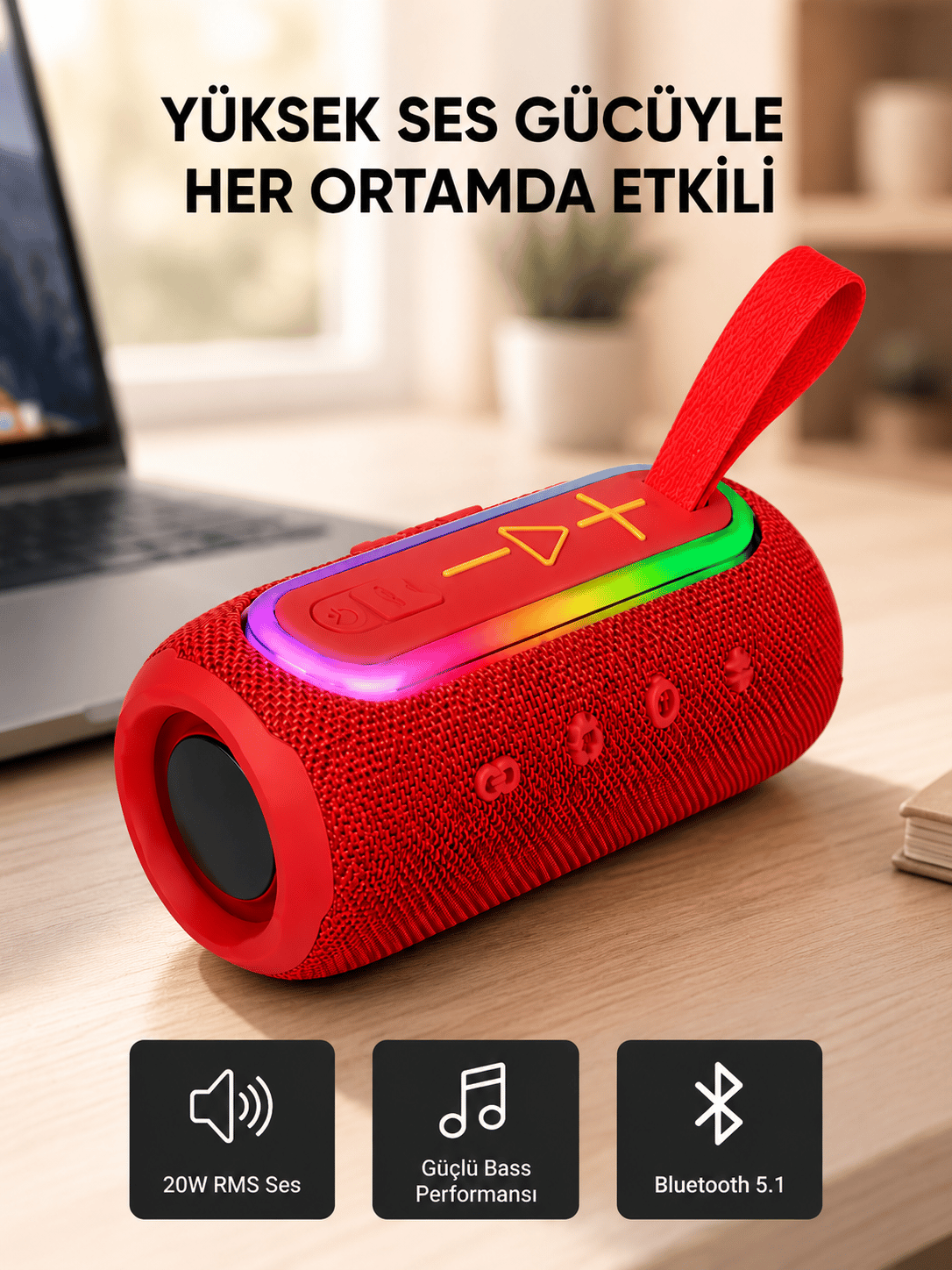 Mavi Taşınabilir Bluetooth Hoparlör Kompakt Tasarım ve Güçlü Ses