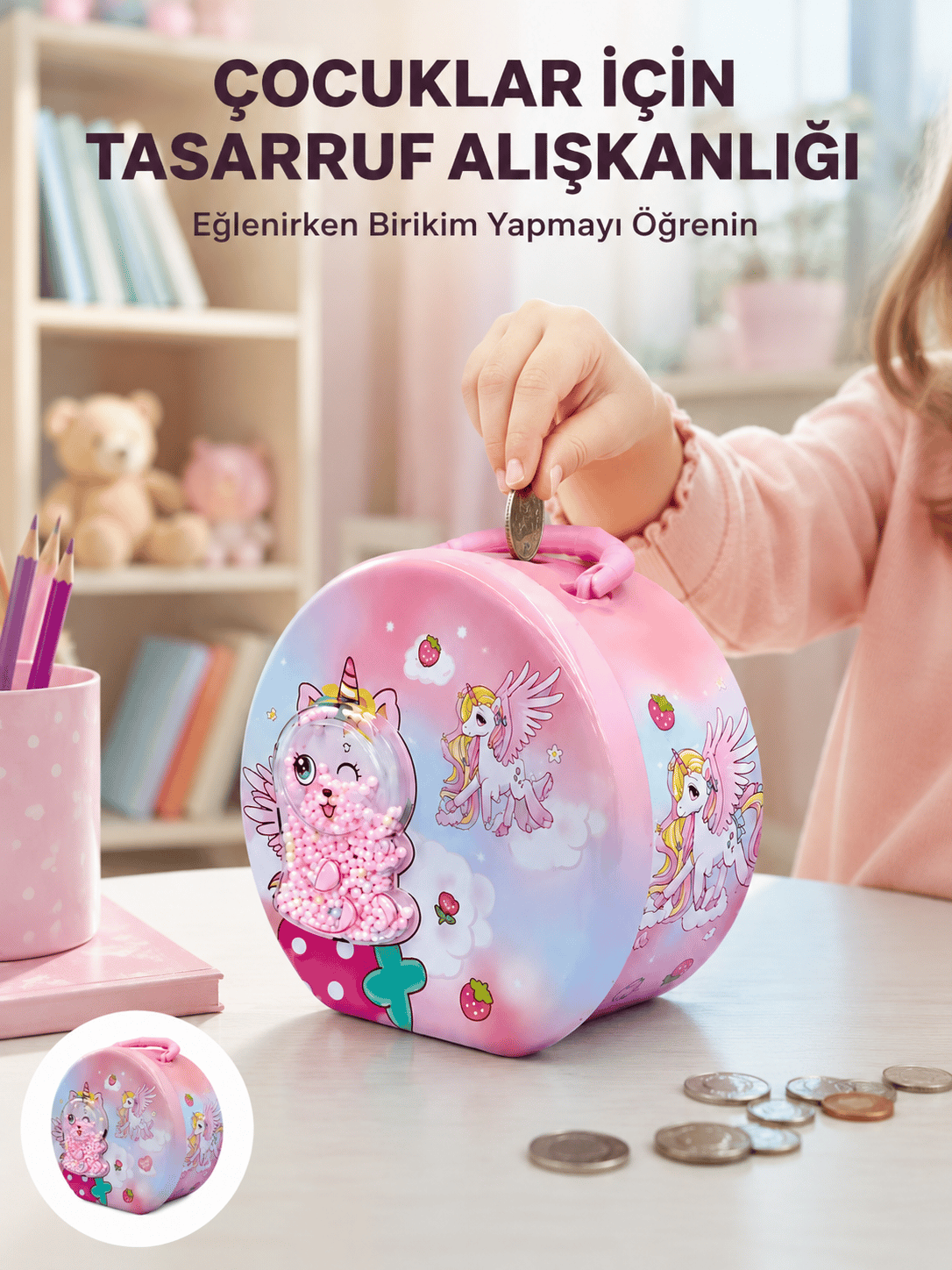 Mini Çocuk Para Kasası Güvenli Kilitli Birikim Kutusu